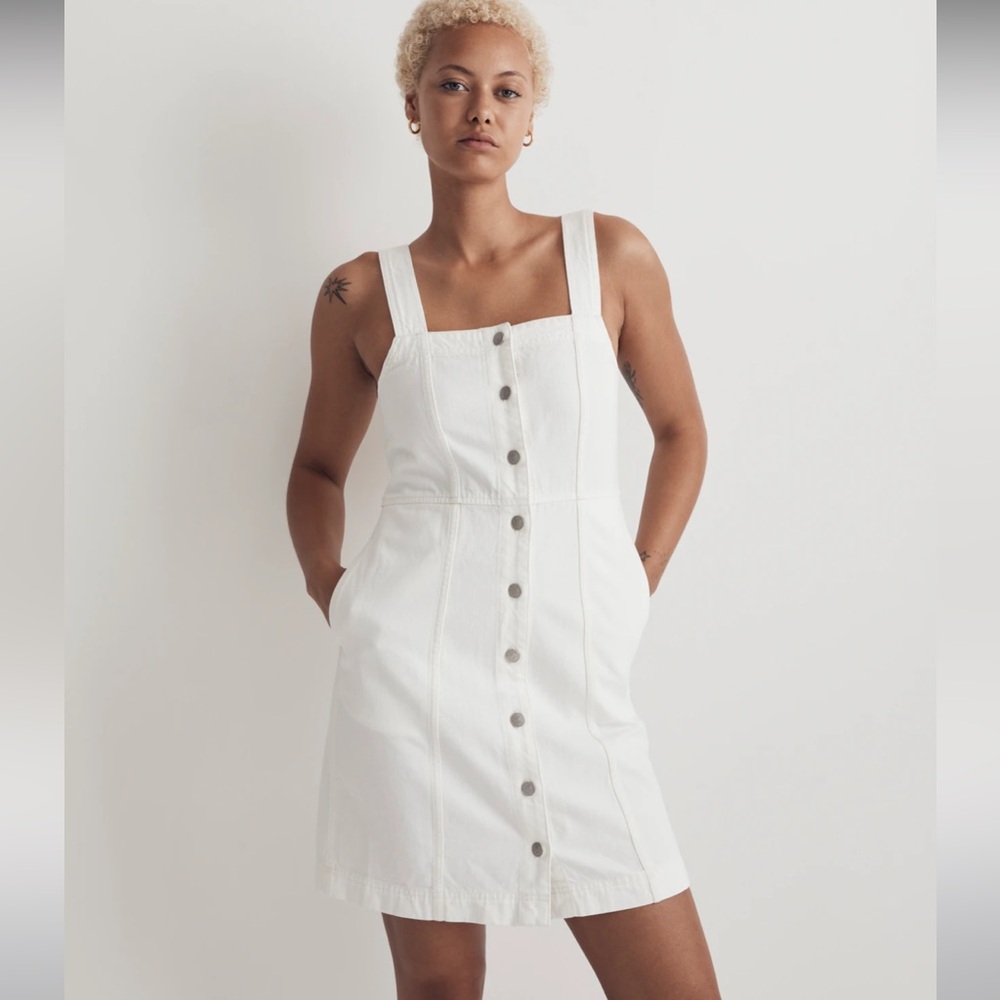 Madewell White Button-Front Mini Dress